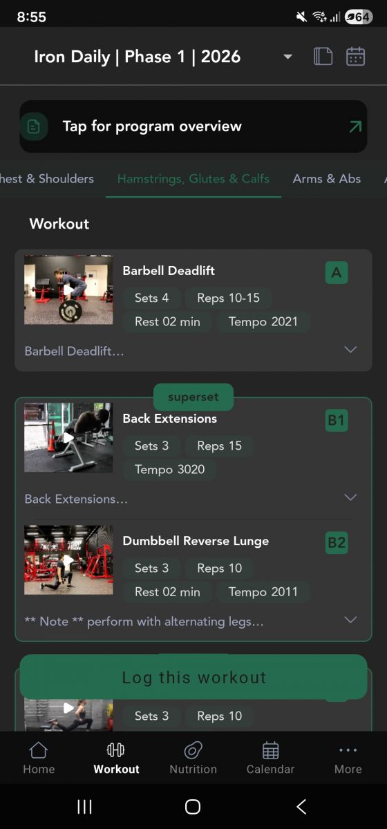 Iron Playground app training screen